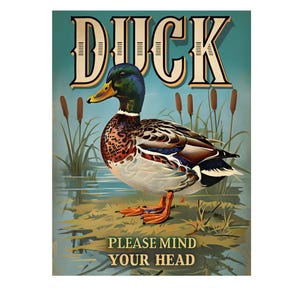 Duck Mind Your Head metal Sign, Mind Your Head  sign, Mind Your Head  Plaque. Retro wall sign,