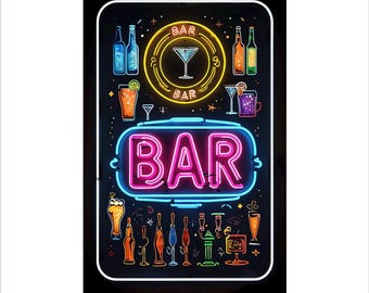 Bar Neon Look Metal Sign, Bar  sign, Bar Plaque