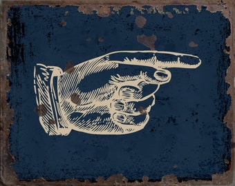 Vintage Pointing Finger Metal Sign, Pointing Finger  plaque, Pointing  wall sign
