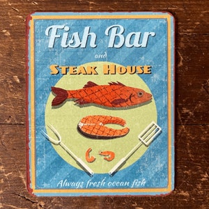 Vintage Fish Bar Sign, kitchen sign, vintage sign. Retro wall sign,