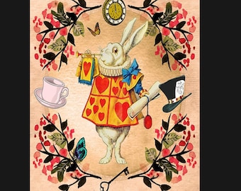 Vintage Alice in Wonderland White Rabbit print, Alice in Wonderland Print, Vintage Print, Rabbit Print