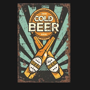 Vintage Cold Beer retro Sign, Beer sign. Retro wall sign, wall art, retro wall art