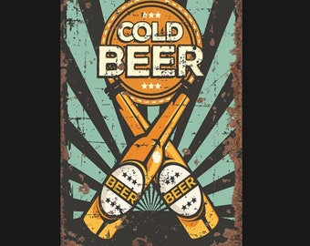 Vintage Cold Beer retro Sign, Beer sign. Retro wall sign, wall art, retro wall art