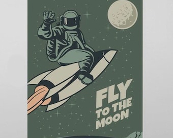 Vintage Fly to the Moon Print, Space Print, Vintage Print, Moon Print