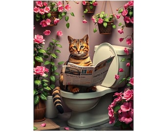 Bengal Cat on the Toilet metal sign, Bengal Cat Plaque,Bengal Cat sign