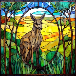 Kangaroo Faux Stained Glass Window metal Plaque, Kangaroo Plaque, Kangaroo Sign,