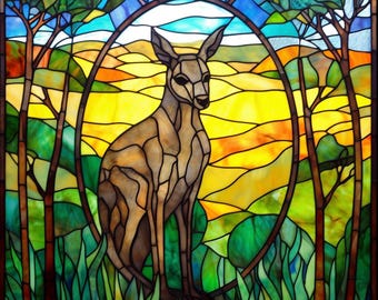 Kangaroo Faux Stained Glass Window metal Plaque, Kangaroo Plaque, Kangaroo Sign,