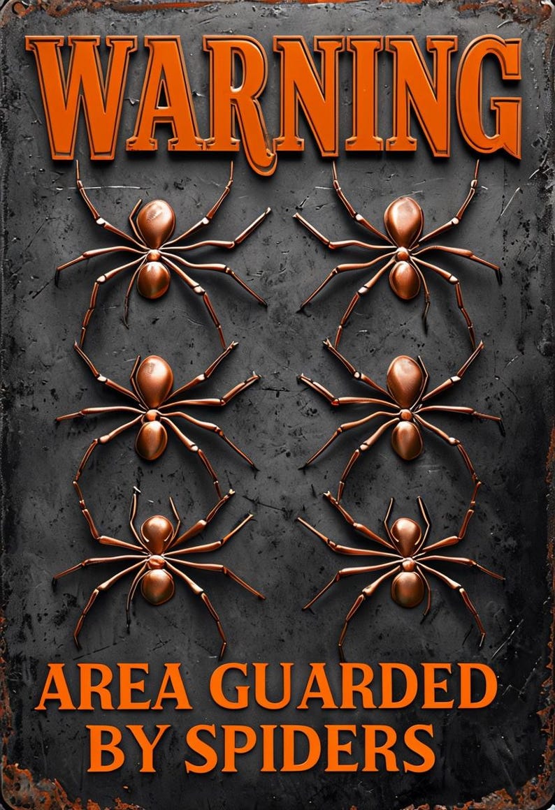 Warning Area Guarded by Spiders Metal Sign, Spiders Plaque, Spiders ...