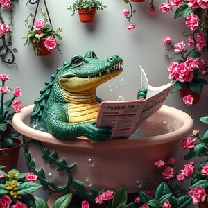 Crocodile in the Bath metal sign,Crocodile Plaque, Crocodile sign