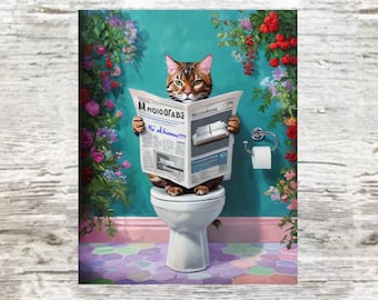Bengal Cat on the Toilet metal sign, Bengal Cat Plaque,Bengal Cat sign