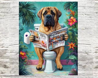 Mastiff on the Toilet metal sign, Mastiff Plaque, Mastiff sign