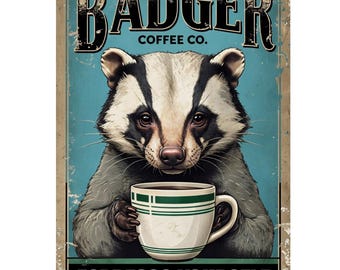 Badger Coffee Co Metal Sign, Badger Plaque, Coffee Sign, Coffee