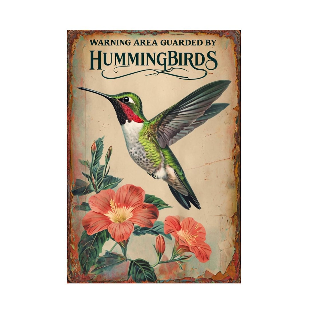 Warning Area Guarded by Hummingbirds Metal Sign, Hummingbird Sign ...