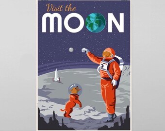 Vintage Visit the Moon Print, Space Print, Vintage Print, Moon Print