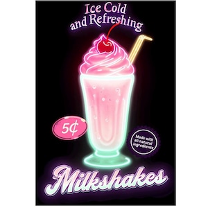 Milk Shake Neon Look Metal Sign, Milk Shake sign, Milk Shake Plaque