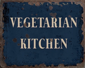Vintage  Vegetarian Kitchen  Metal Sign, Vegetarian  Kitchen  sign,  Kitchen  plaque,  Retro wall sign