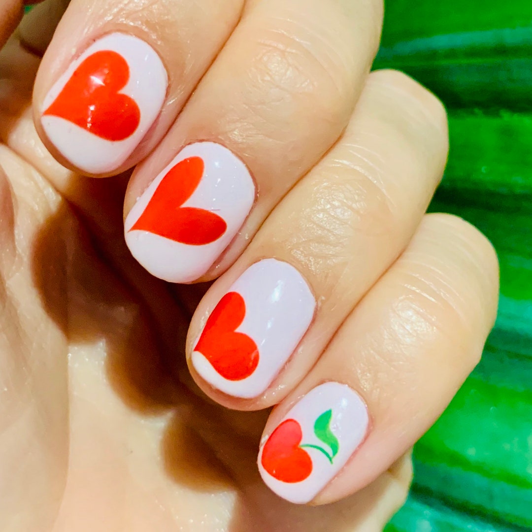 Valentines Heart Nail Decals / Cherry Nail Art / Heart Nail Etsy