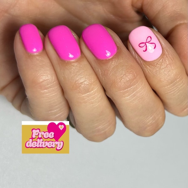 Pink Bow Nail Art Decals , Bow Nails, Nail Gift