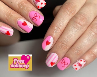 Nail Art Water Decals Stickers Transfers // Mix & Match Nail Art // Heart Nails // Bow Nails // Winged Heart Nails