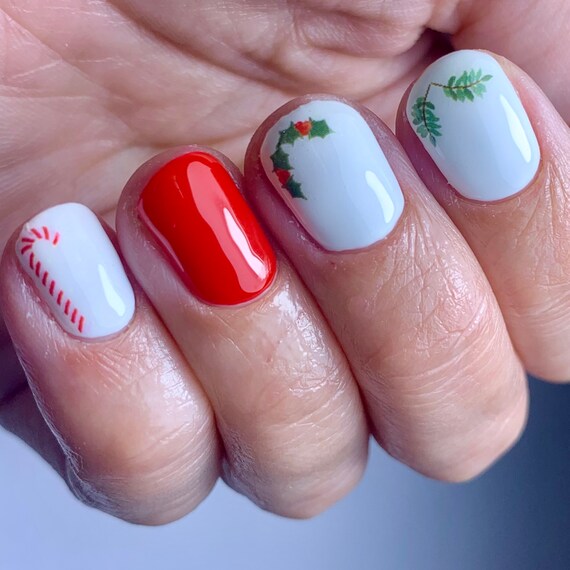 Nail Art Water Decal Stickers Christmas Selection Holly Etsy
