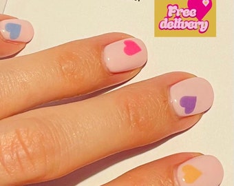 Nail Art Water Decal Heart Stickers - Spring Nail Design - Pastel Hearts Pink Blue Purple Green Yellow