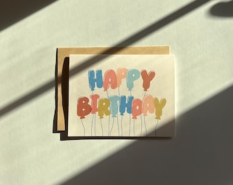 Happy Birthday Balloon Letters | Handmade Greeting Card with Brown Kraft Envelope