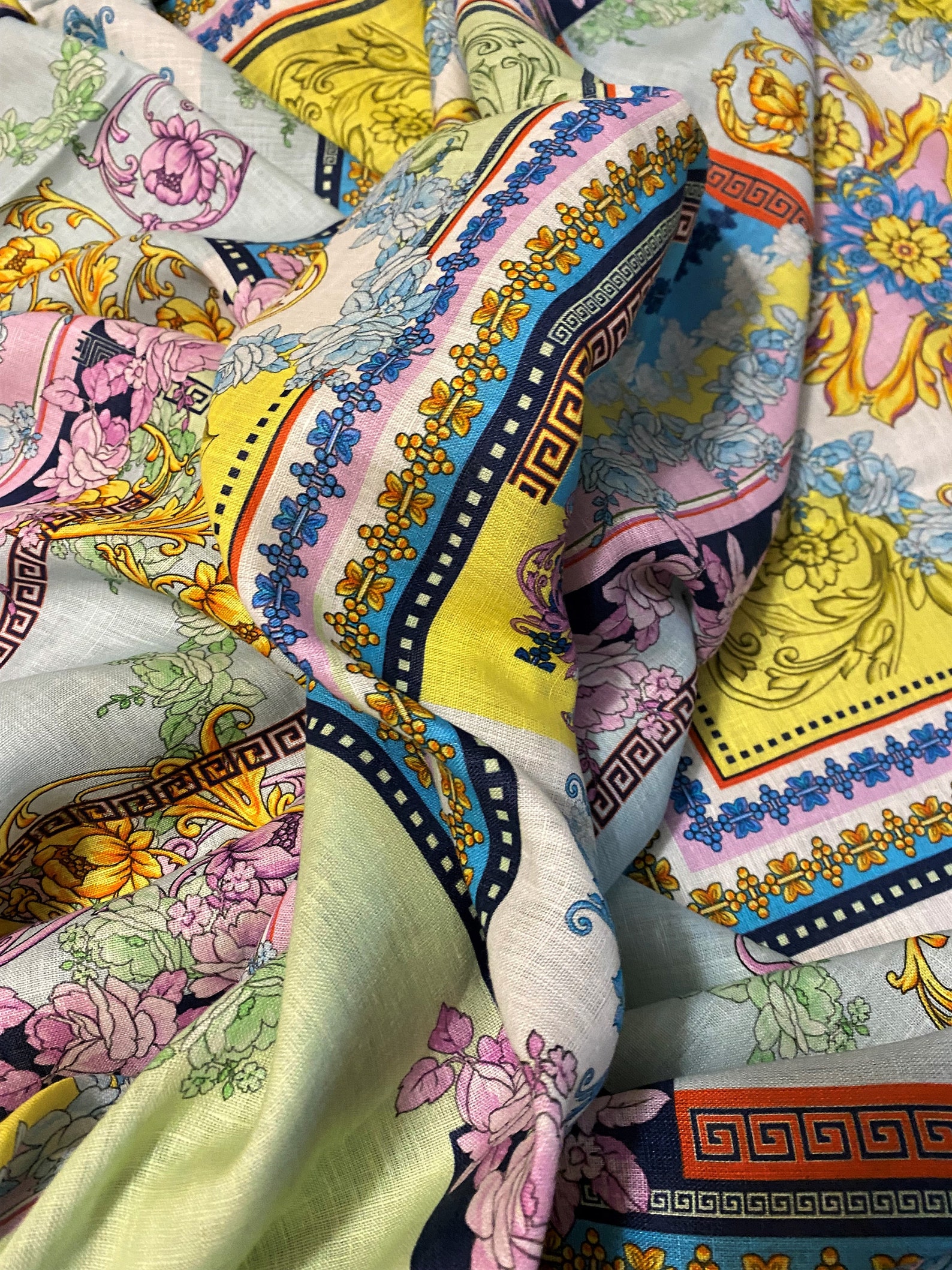 Italian Linen Fabric from 2021 Barocco Patchwork Print Etsy