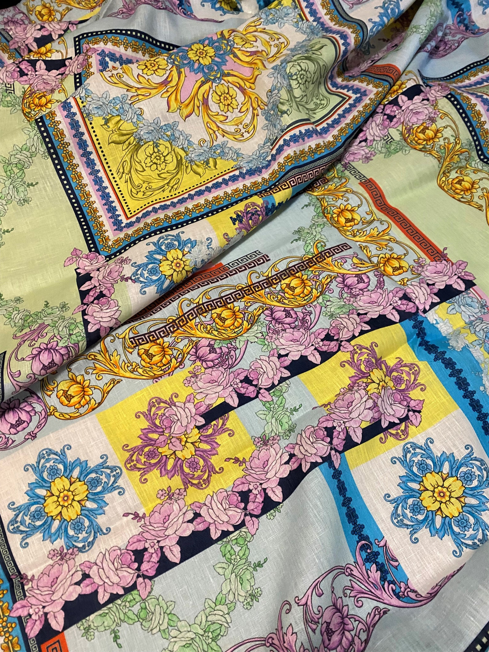 Italian Linen Fabric from 2021 Barocco Patchwork Print Etsy