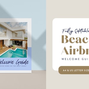 Modèle de livre de bienvenue Airbnb Beach House, guide de bienvenue modifiable sur Canva, manuel Airbnb House, livre électronique Superhost, location de vacances VRBO