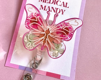 Portabadge - Farfalla - fiori veri