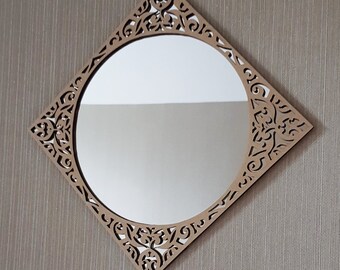 Espejo acrílico de vanidad - espejo, espejo de pared, espejo Antalya, espejo vintage, espejo decorativo, acrílico estampado y espejo de madera