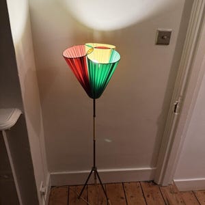 Lampadaire trépied vintage tricolore, milieu des années 1950