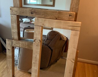 Rustic Barnwood Style MIRRORTECH Wood Mirror Decor 32 x 40 Rectangle Mirror Retro Rustic Distressed Wood Mirror Natural Wood Wall Mirror for Bedroom Bathroom Living Room Entryway