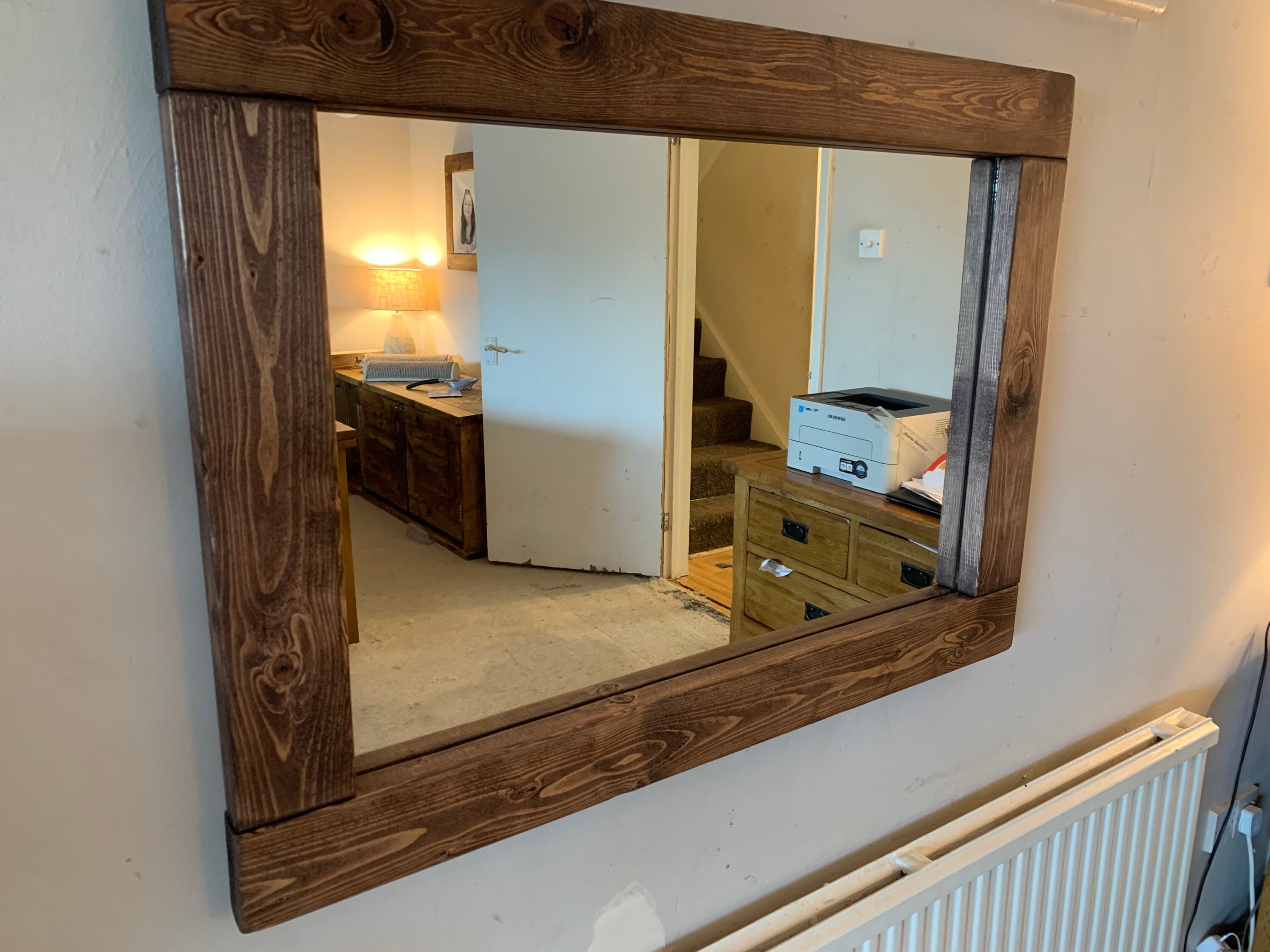 A Walnut Effect Wooden Mirror Hand Made and Unique available Etsy