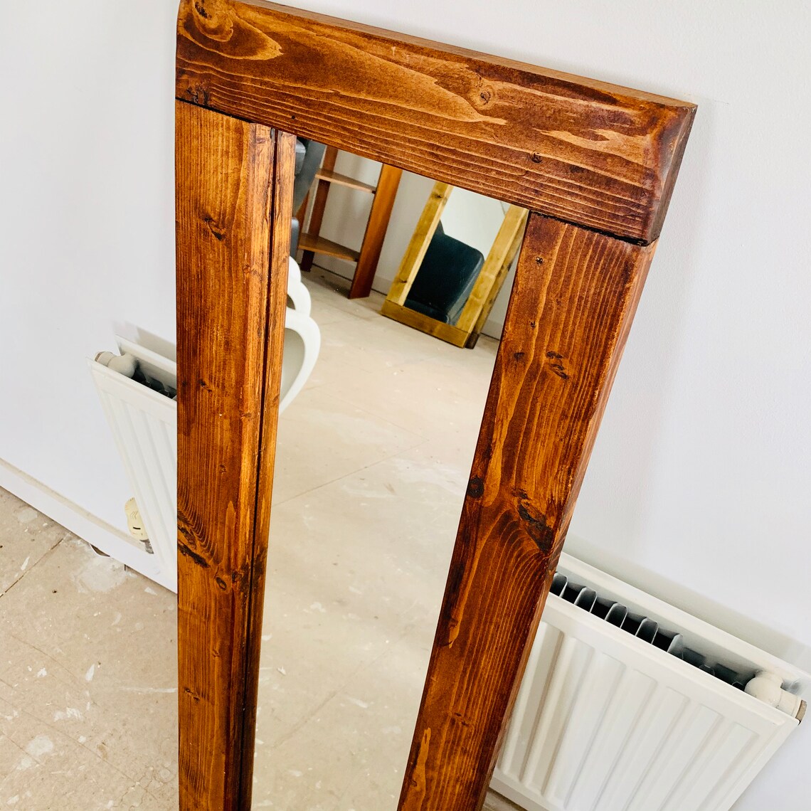 A Teak Effect Wooden Mirror Hand Made and Unique available in Etsy