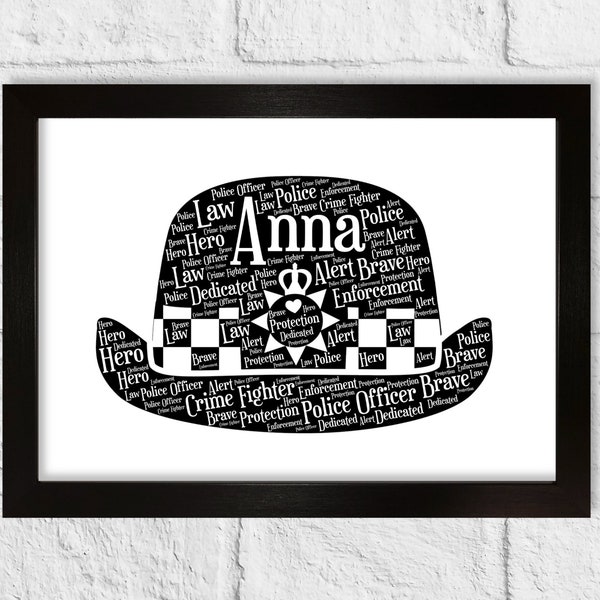 Personalised Policeman Gift Print, Custom Word Art, Police hat, New Job, For Him, Her, Men, Women, Police officer