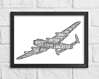 Personalised Lancaster bomber Gift Print, Custom Word Wall Art, RAF, WW2, For Him, Grandad, Dad, Battle of Britain Fathers Day
