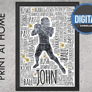 DIGITALER DOWNLOAD - Personalisierte American Football Wortkunst - Geburtstagsgeschenk - American Football Geschenk Druck - Wortwolke Wandkunst