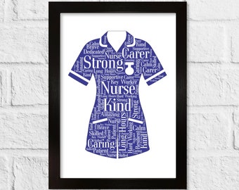 Personalised Nurse Print - Custom Word Wall Art - Graduation, NHS Worker, Key Worker, Birthday, Thank You Gifts - For Him, Her, Men, Women
