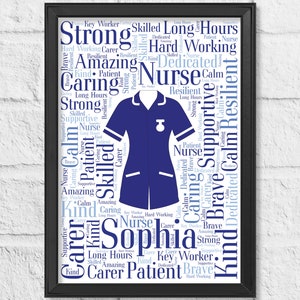 Personalised Nurse Print - Custom Word Wall Art - Graduation, NHS Worker, Key Worker, Birthday, Thank You Gifts - For Him, Her, Men, Women