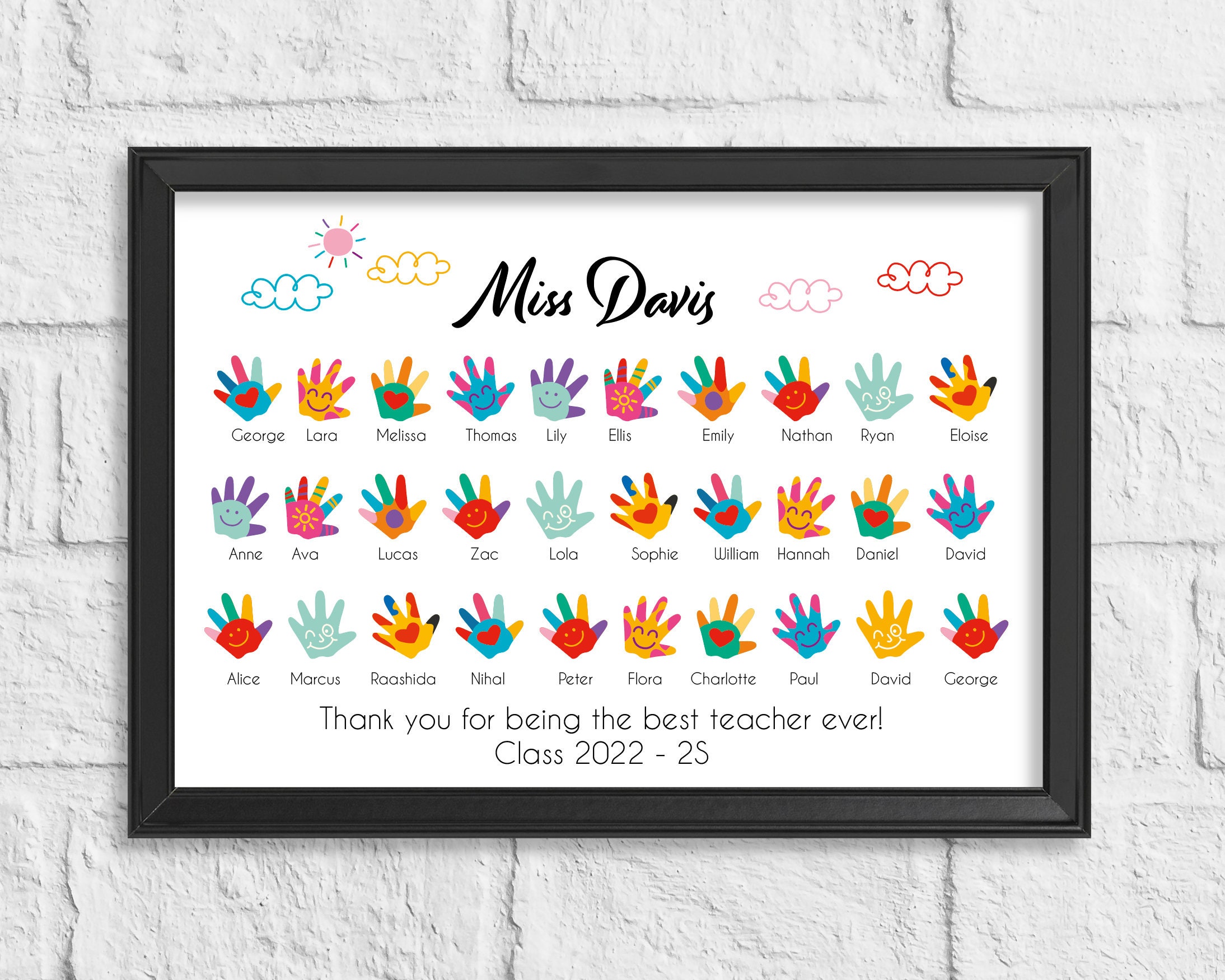 Personalised Hands Teacher Class End of Year, School Leavers gift, End of term present, Headteacher, nursery gift, Teacher's gift from class