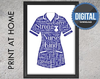 DIGITAL DOWNLOAD - Personalised Nurse Word Art Gift Print - Custom Word Wall Art - Graduation, NHS Worker, Key Worker