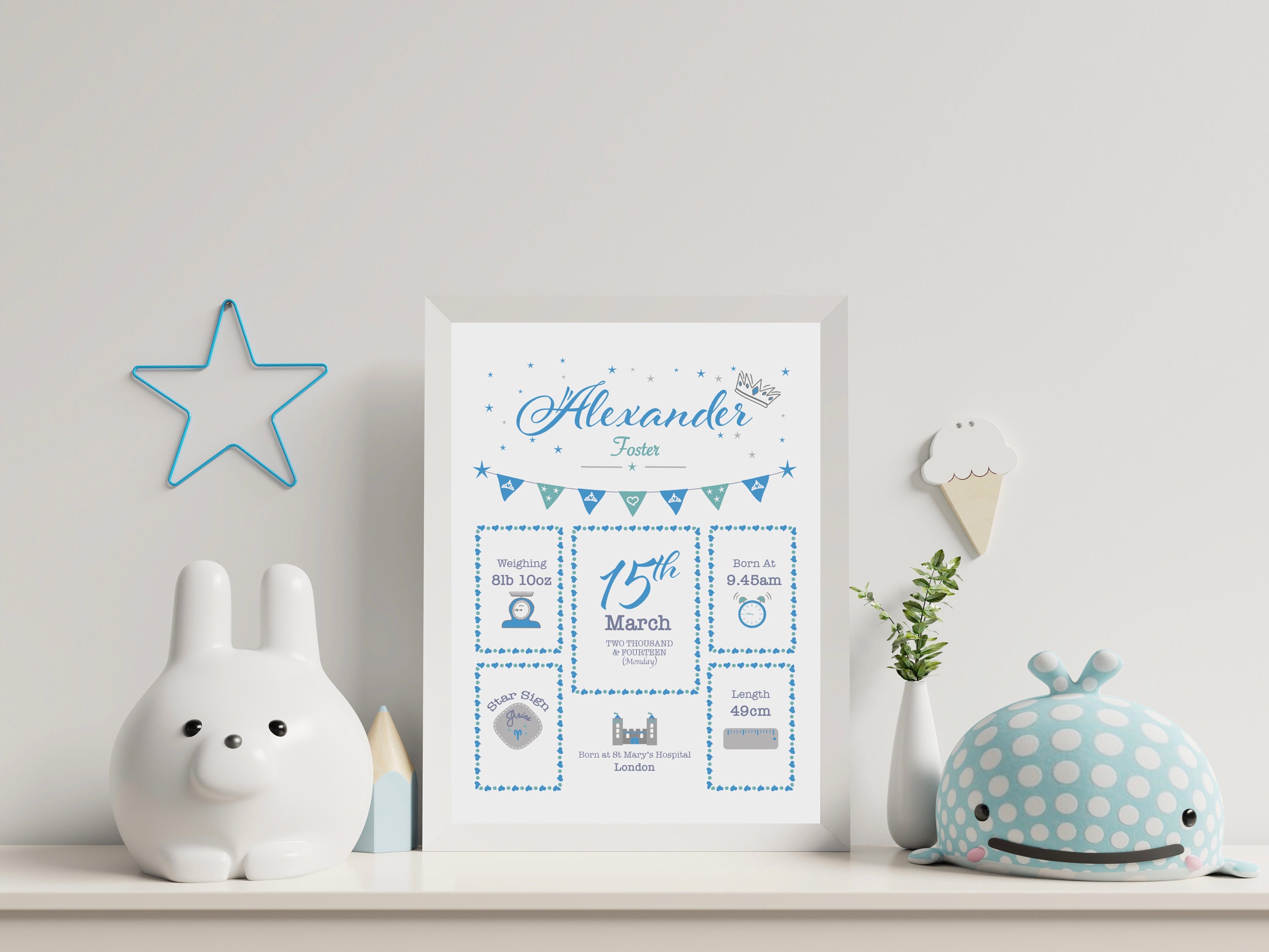 New Baby Boy Gift New Baby Gift Personalised New Baby Print Etsy