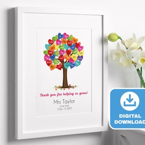 INSTANT DOWNLOAD - Personalised Teacher gift,  End of Term Class present,  Nursery gift, Teaching assistant, Heart Tree whole class gift