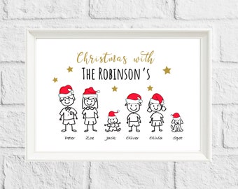 Personalised Stick people Family - Personalised Christmas Family Print, New Home, home sweet home print