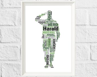 Personalized Army Soldier Word Art Print, Military Gift