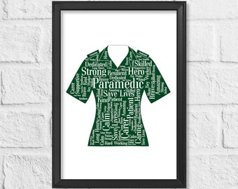 Personalized Paramedic Word Art Print – Emerald Green Uniform, Thank You Gift