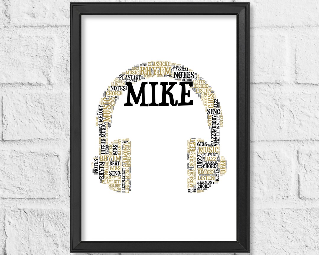 Personalised Headphone Word Art Gift Word Art Wall Print Birthday Gift DJ MC Custom Word Cloud