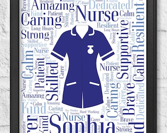 Last Minute kerstcadeau - Gepersonaliseerde verpleegkundige print - Aangepaste woordkunst aan de muur - Afstuderen, NHS-medewerker, sleutelwerker, verjaardag, bedankjes