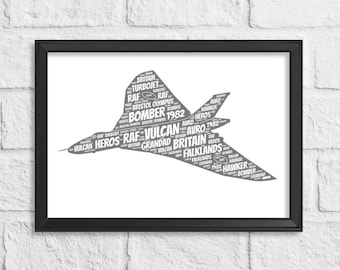 Personalised Army Vulcan bomber Gift Print, Custom Word Wall Art, RAF, Falklands, For Him, Grandad, Dad
